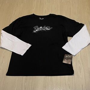 NWT Fender Rock and Roll Lifestyle Black and White Long Sleeve T-Shirt Size  XXL